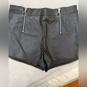 LF Black Leather Shorts with Silver Zippers